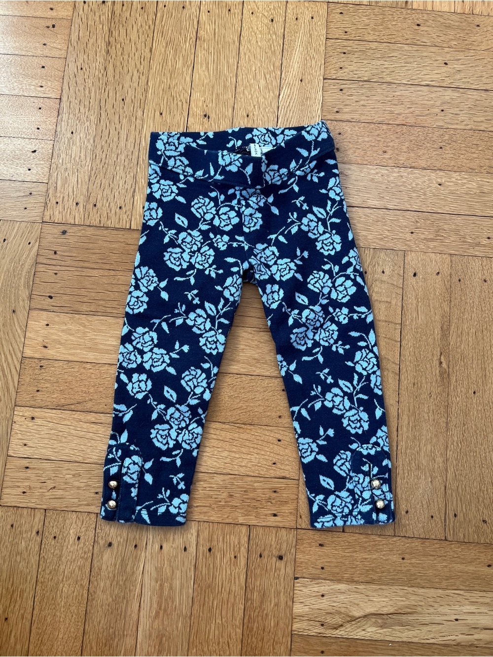 Janie and Jack Navy Floral Leggings with Ankle Buttons